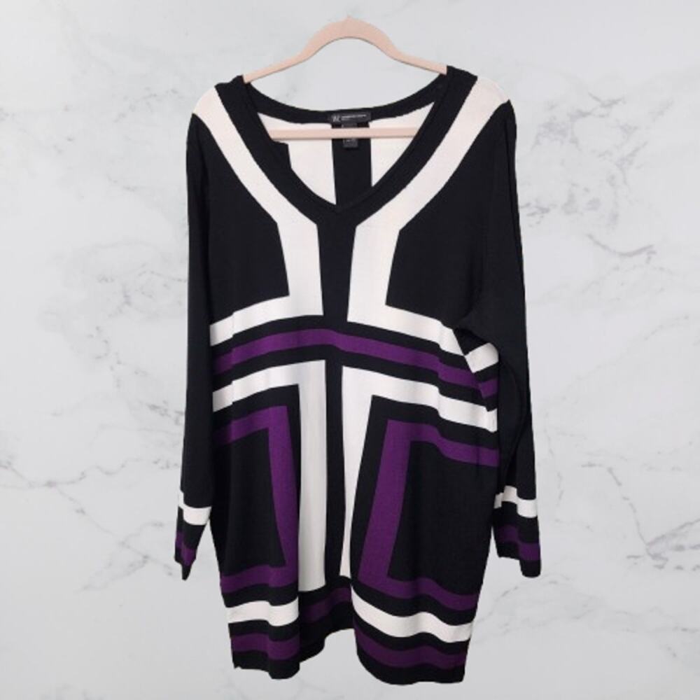 INC International Concepts Woman Sweater/Tunic 2X Purple Black White